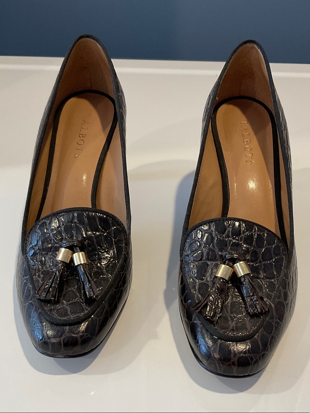 Talbots Brown Croc-Embossed Tassel Heels